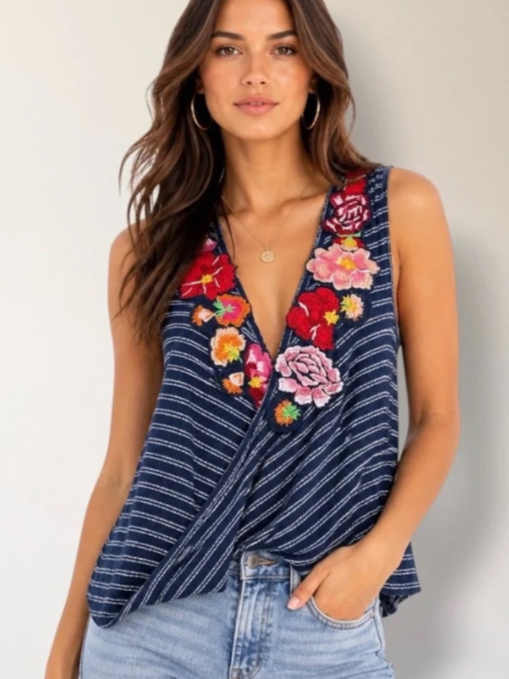 Free People Embroidered Tank NWT